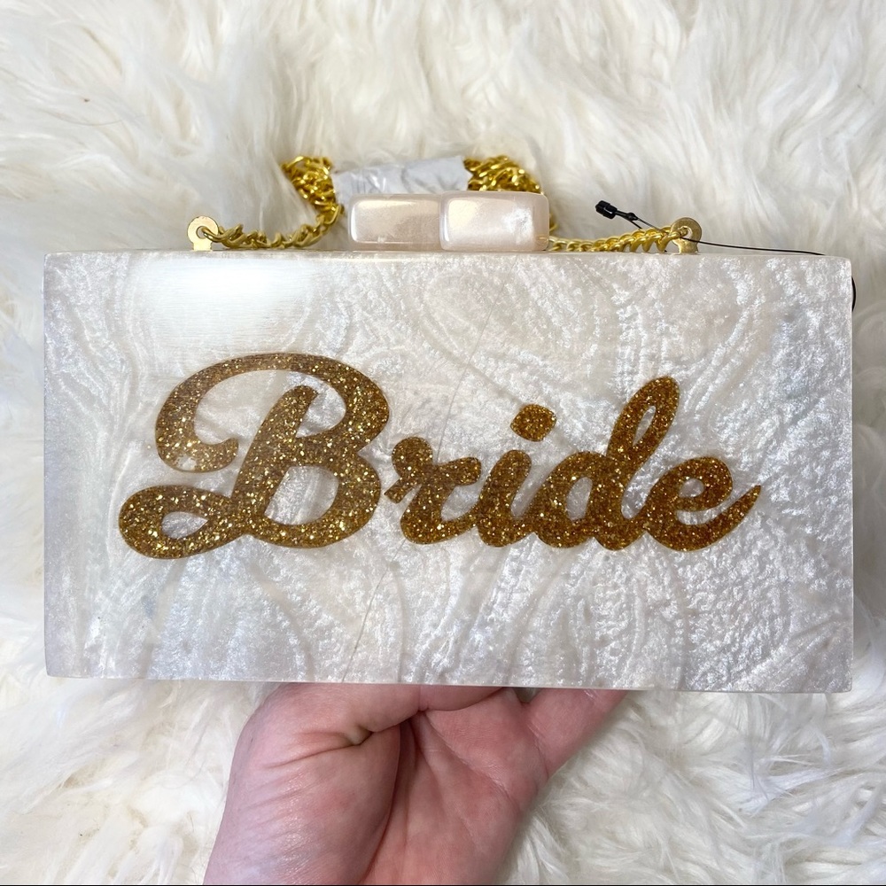 Glitter bride clutch with gold chain removable strap